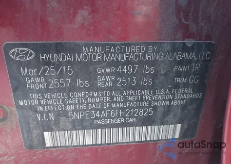 2015 Hyundai Sonata Sport z USA, uszkodzony, nr VIN 5NPE34AF6FH212825